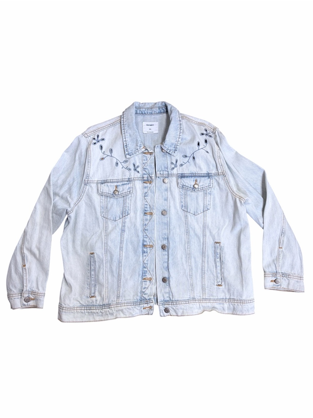 Old Navy Light-Wash Embroidered-Cutwork Jean Jacket for Women - XXL